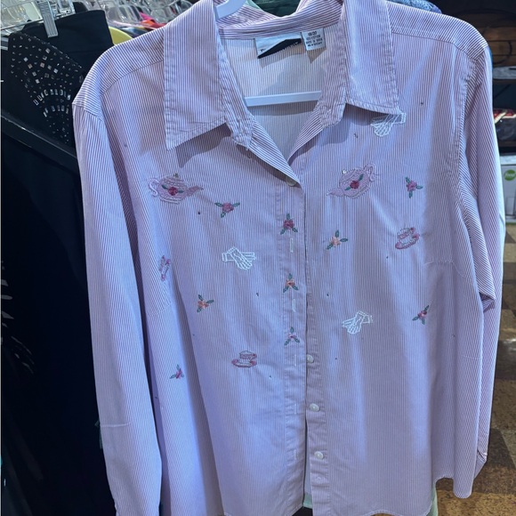 Fashion Bug Pink Striped Floral Shirt